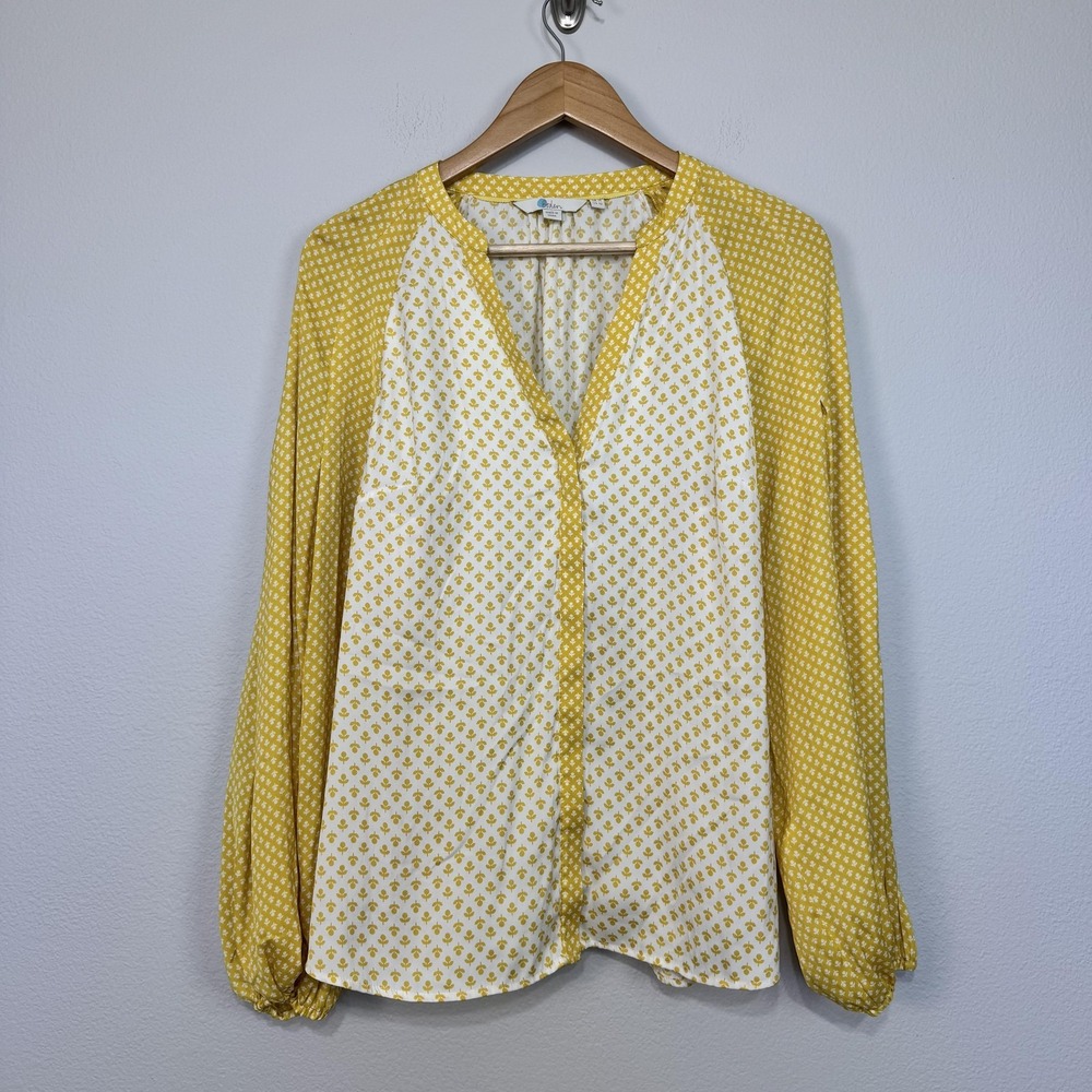 Boden Harriet Blouse Women's 10 Yellow Floral Print Long Sleeve Mixed Print Boho